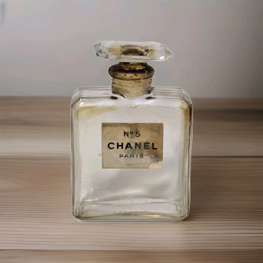 Vtg Chanel No 5 Perfume Bottle Extrait Glass Stopper Empty 1950s Paris Residue